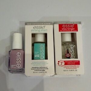 Essie strong start base coat stay longer top coat lilac lilacism nail polish set